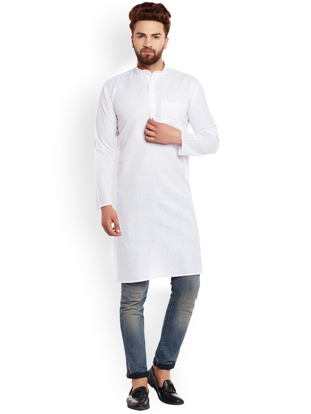 SOJANYA Lelaki Putih Solid Kurta Lurus