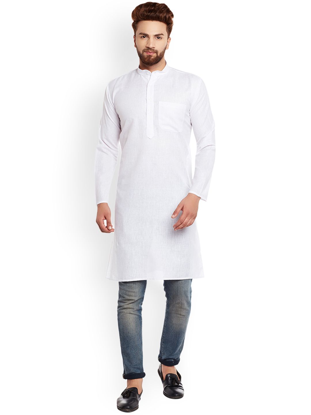 SOJANYA Lelaki Putih Solid Kurta Lurus