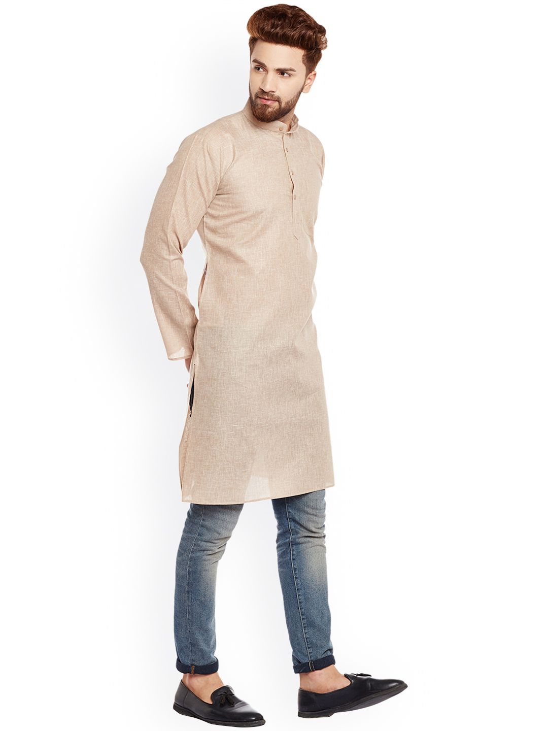 SOJANYA Men Beige Solid Straight Kurta