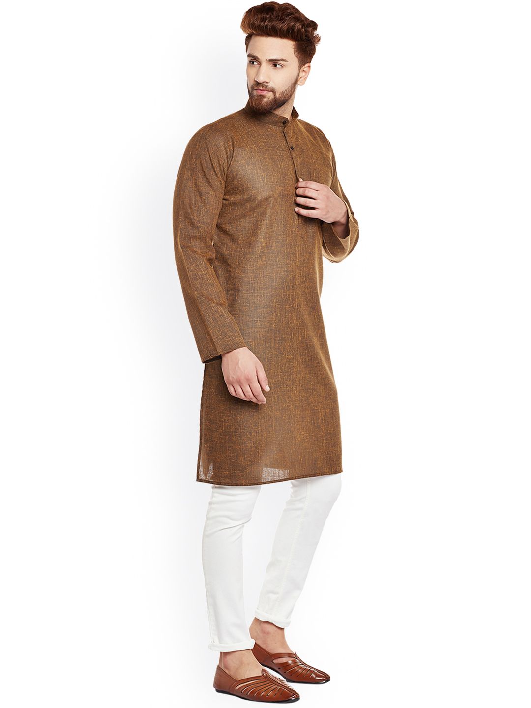 SOJANYA Lelaki Brown Solid Kurta Lurus