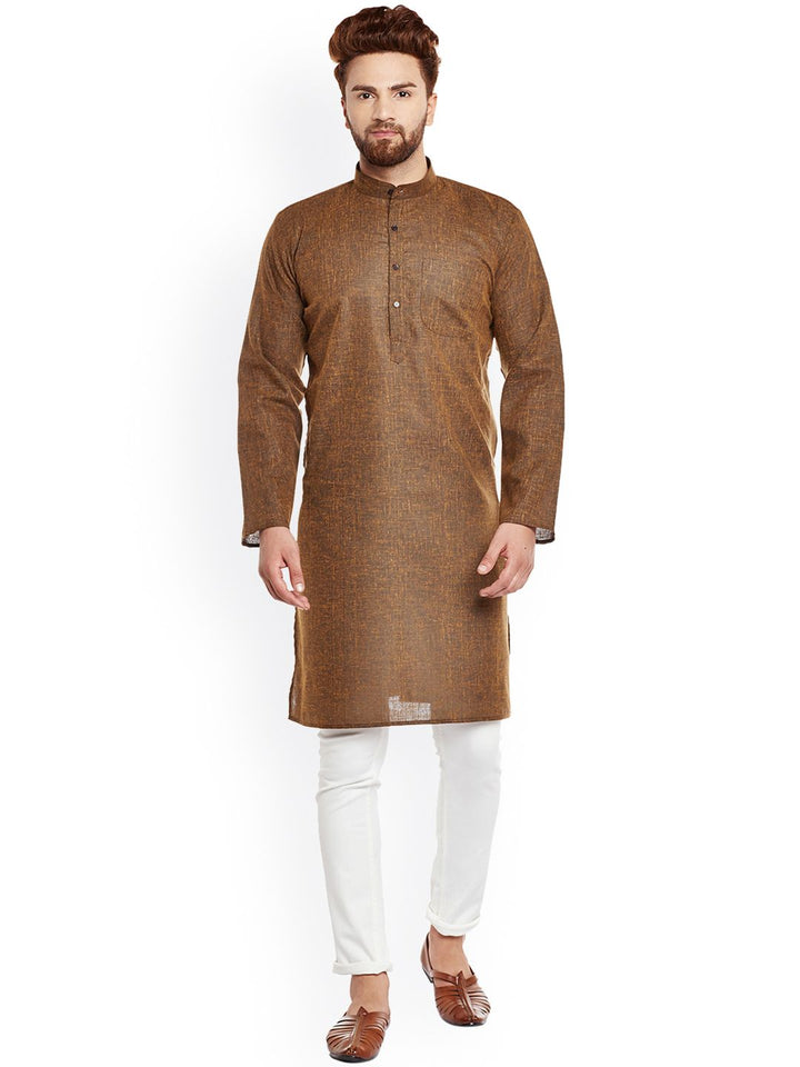 SOJANYA Lelaki Brown Solid Kurta Lurus