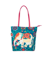TEAL BY CHUMBAK Blue Printed Tote Bag
