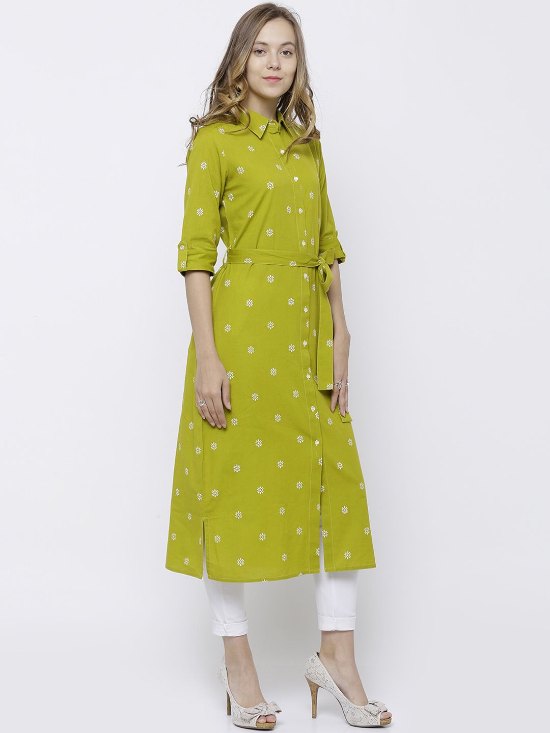 Vishudh Women Lime Green Solid Straight Kurta