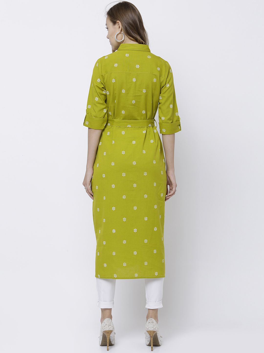 Vishudh Women Lime Green Solid Straight Kurta