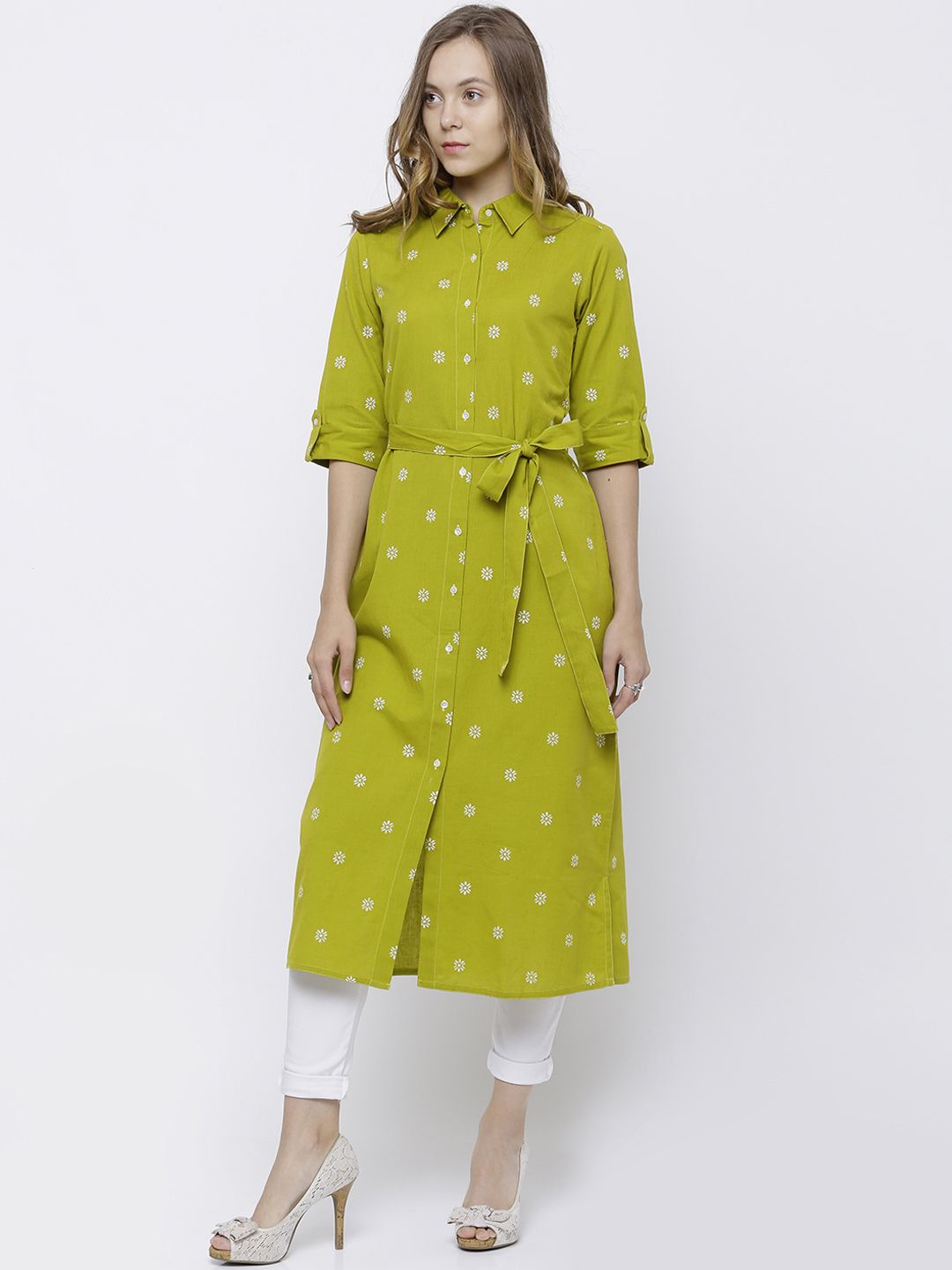 Vishudh Women Lime Green Solid Straight Kurta