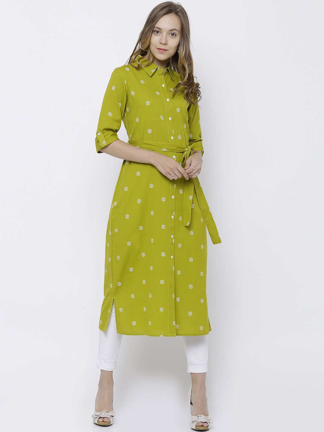 Vishudh Women Lime Green Solid Straight Kurta