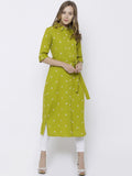 Vishudh Women Lime Green Solid Straight Kurta