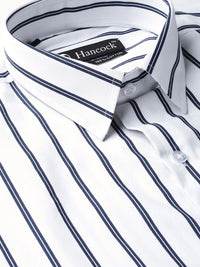 Hancock Men White & Navy Blue Slim Fit Formal Shirt