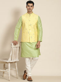 SOJANYA Men Woven Design Kurta with Churidar with Nehru Jacket