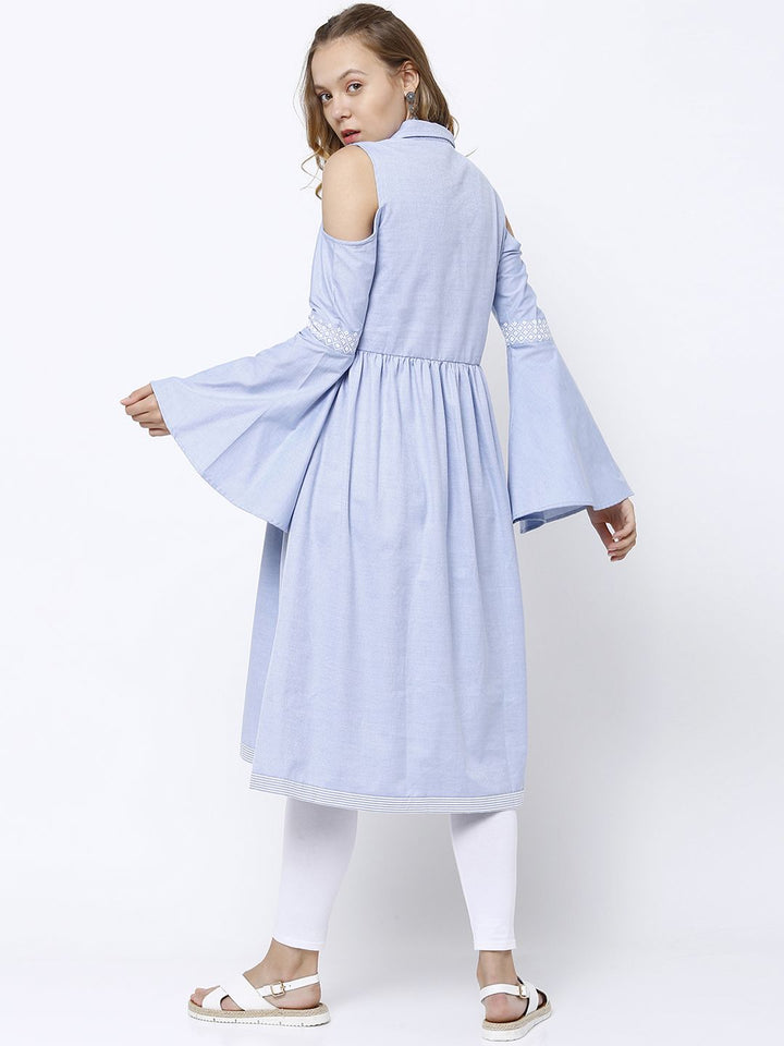 Vishudh Women Blue Solid A-Line Kurta