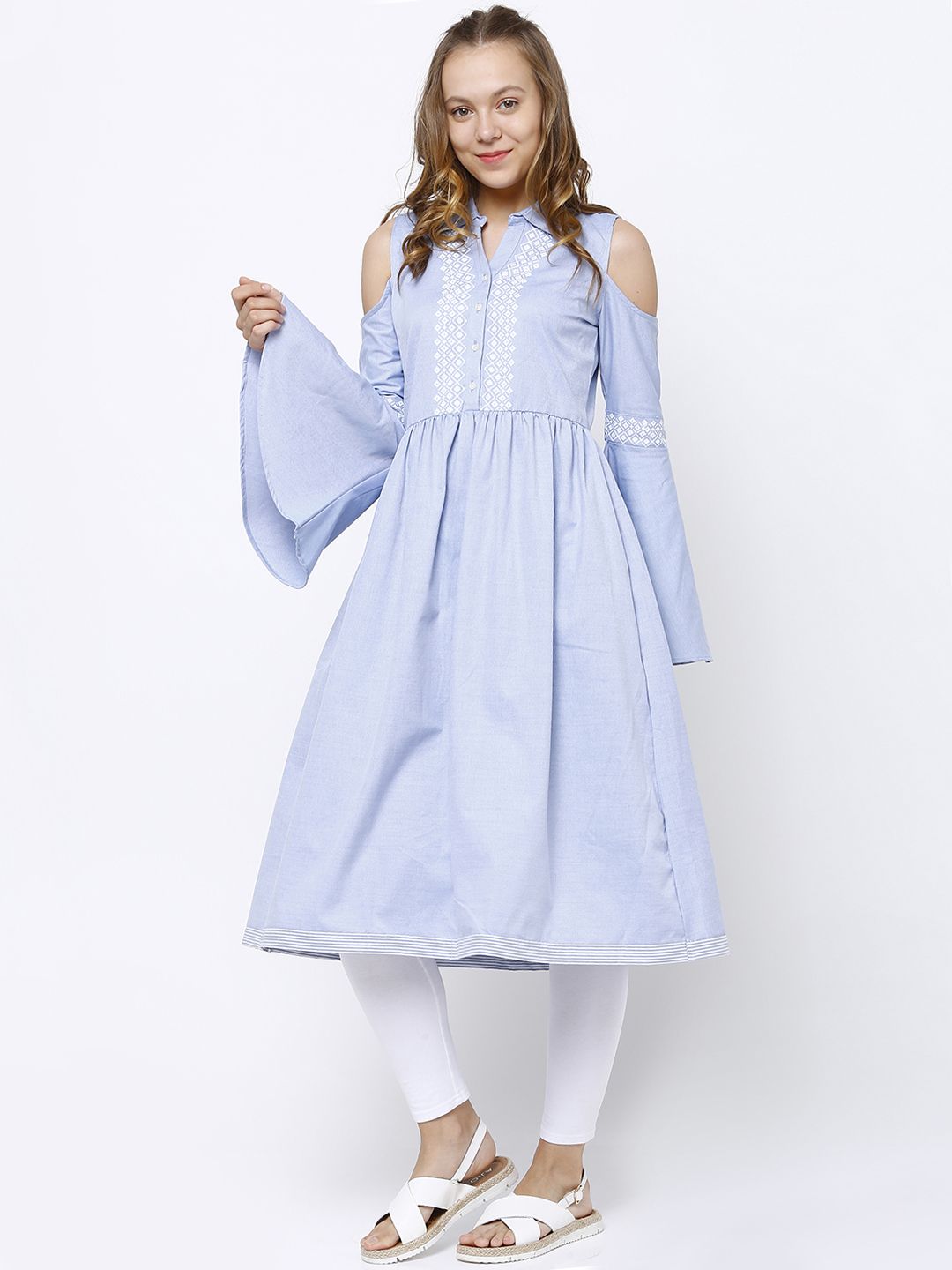 Vishudh Women Blue Solid A-Line Kurta