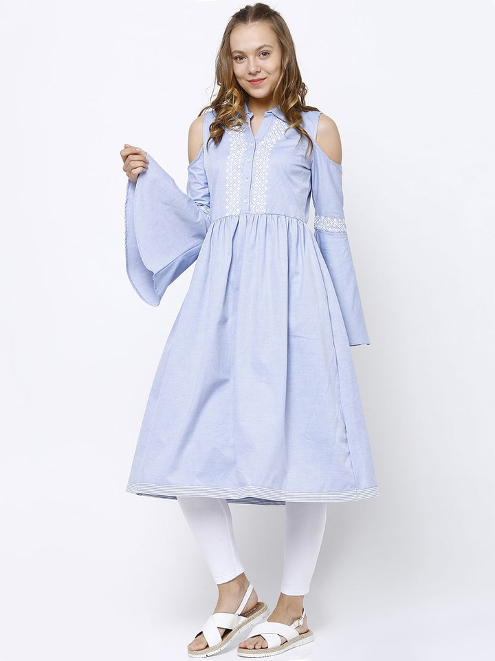 Vishudh Women Blue Solid A-Line Kurta