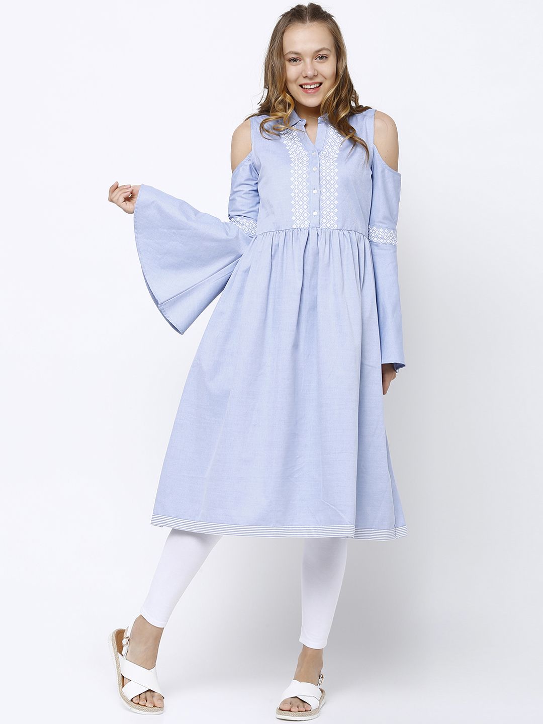 Vishudh Women Blue Solid A-Line Kurta