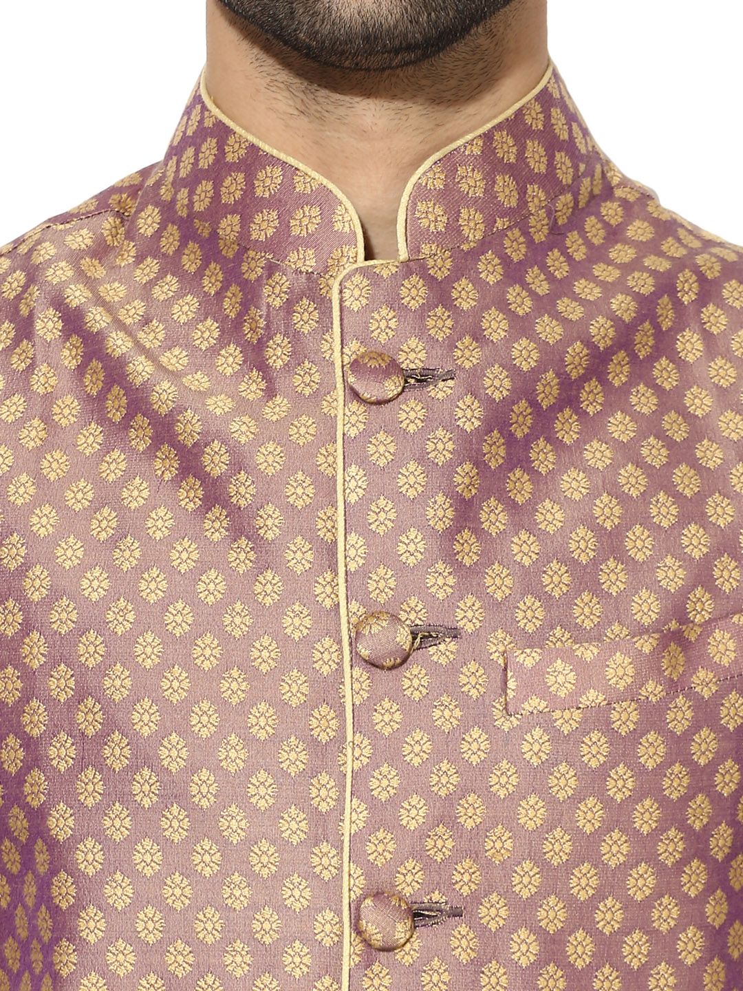 KISAH Men Mauve & Beige Patterned Nehru Jacket
