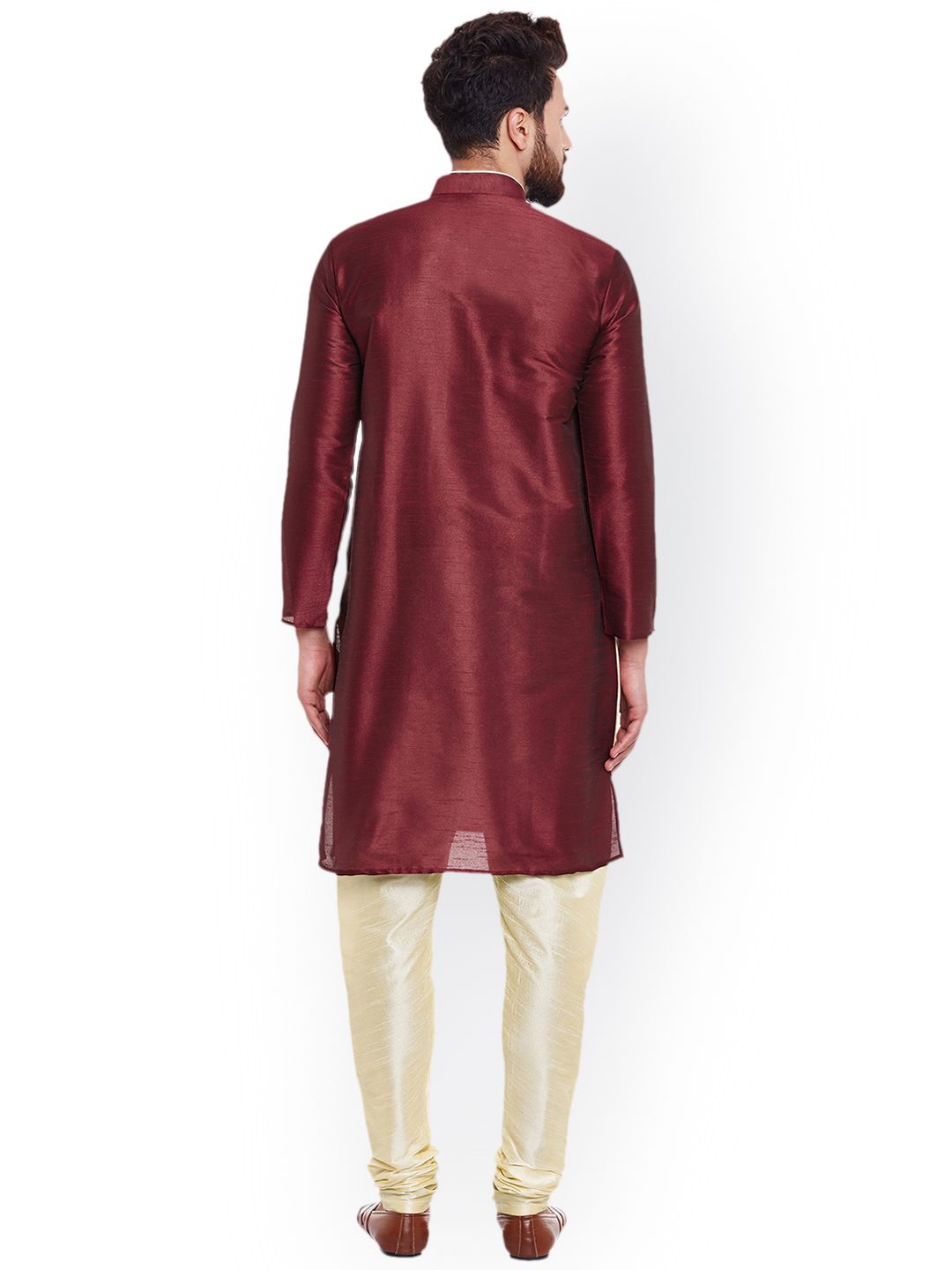 SOJANYA Men Maroon Solid Straight Kurta