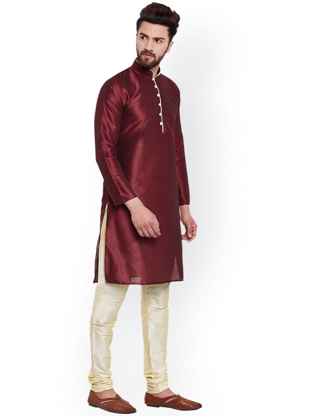 SOJANYA Men Maroon Solid Straight Kurta