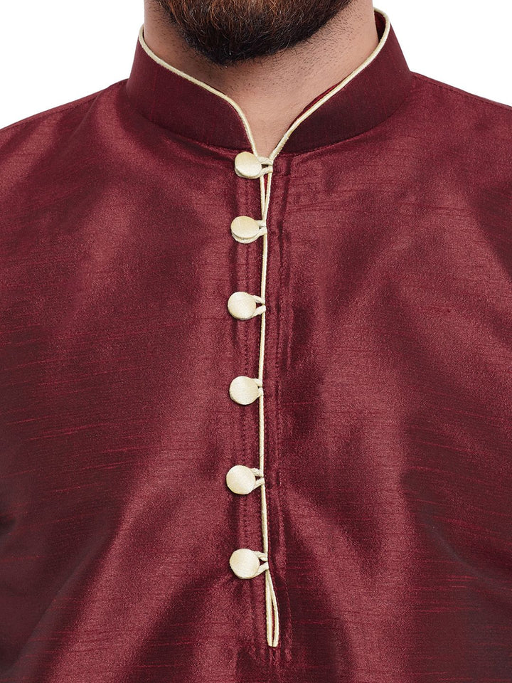 SOJANYA Men Maroon Solid Straight Kurta