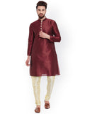 SOJANYA Men Maroon Solid Straight Kurta