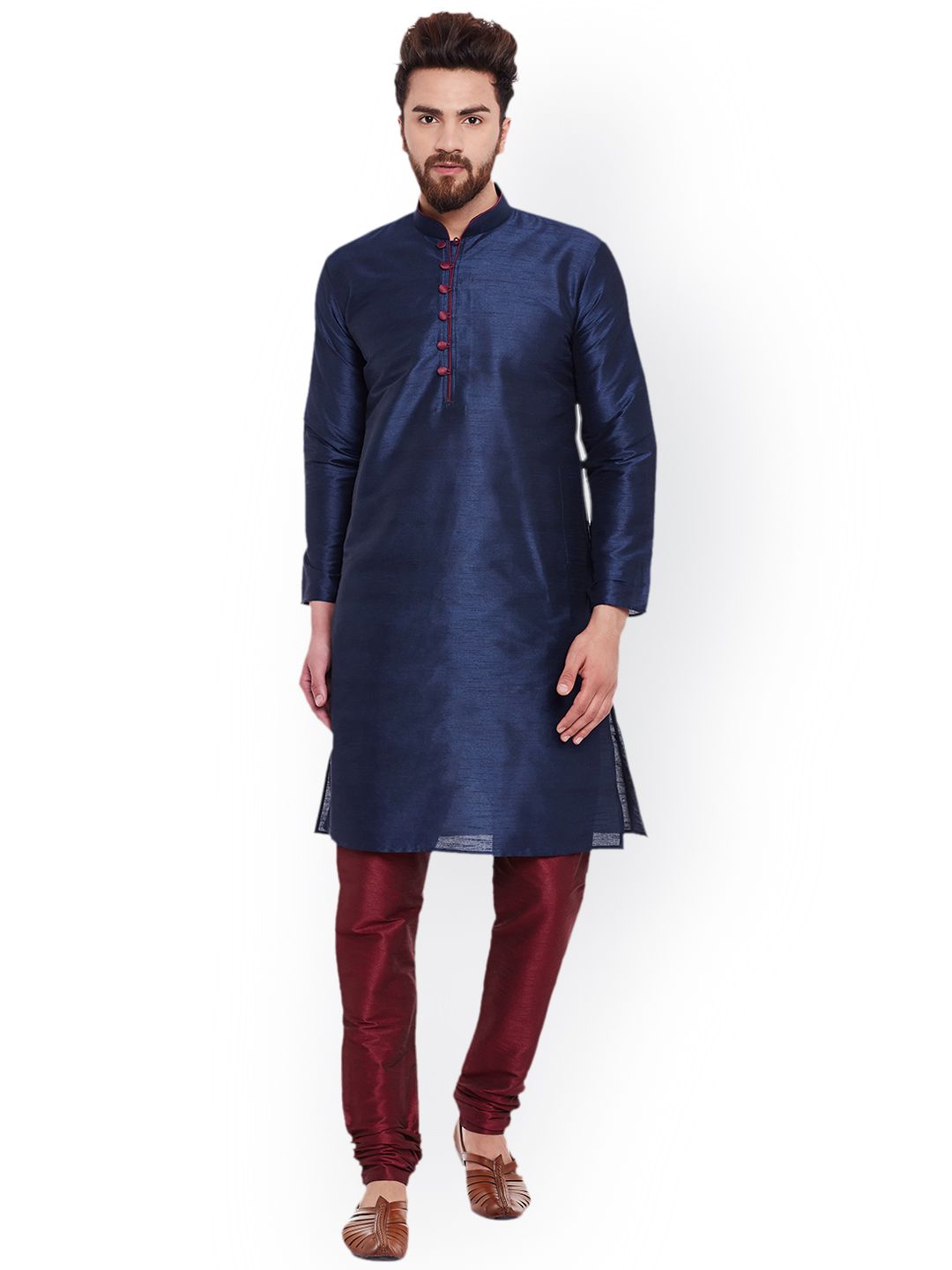 SOJANYA Lelaki Navy Blue Solid Kurta Lurus