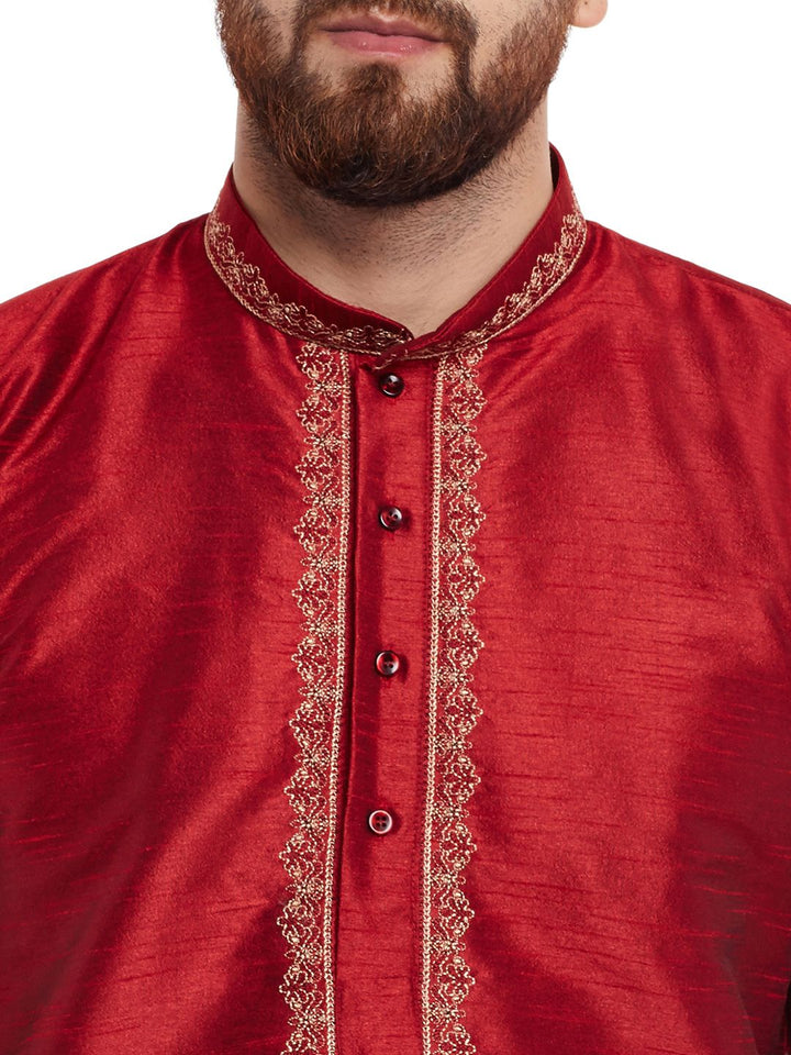 SOJANYA Men Maroon Solid Straight Kurta