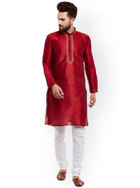 SOJANYA Men Maroon Solid Straight Kurta