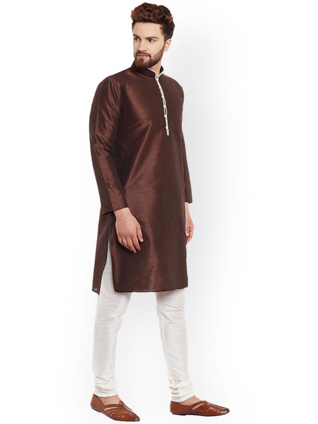 SOJANYA Lelaki Brown Solid Kurta Lurus