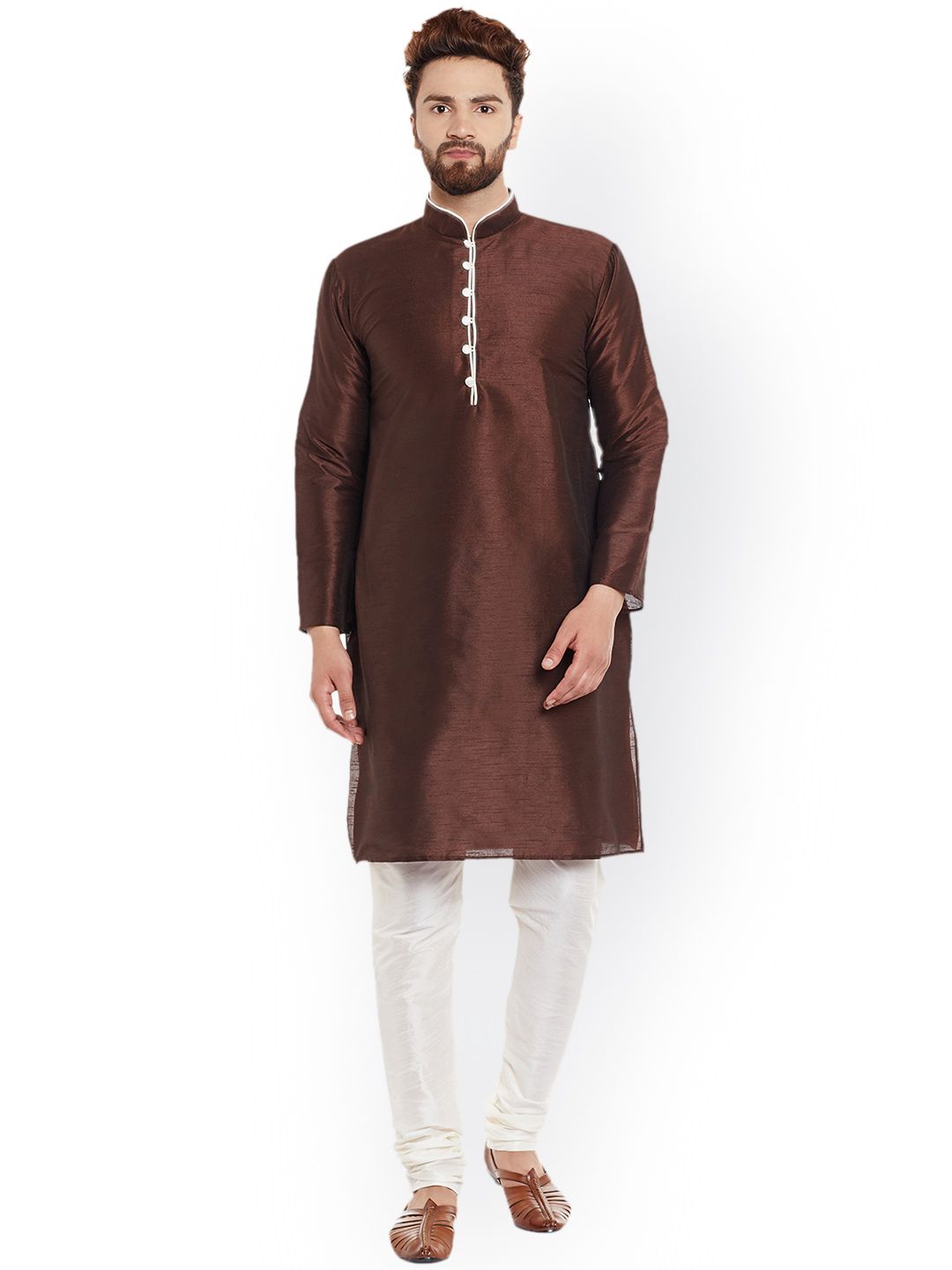 SOJANYA Lelaki Brown Solid Kurta Lurus