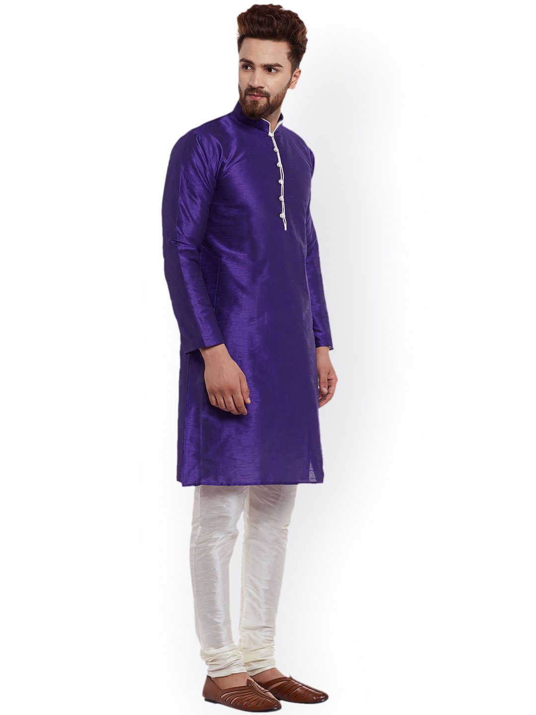 SOJANYA Lelaki Ungu Solid Kurta Lurus