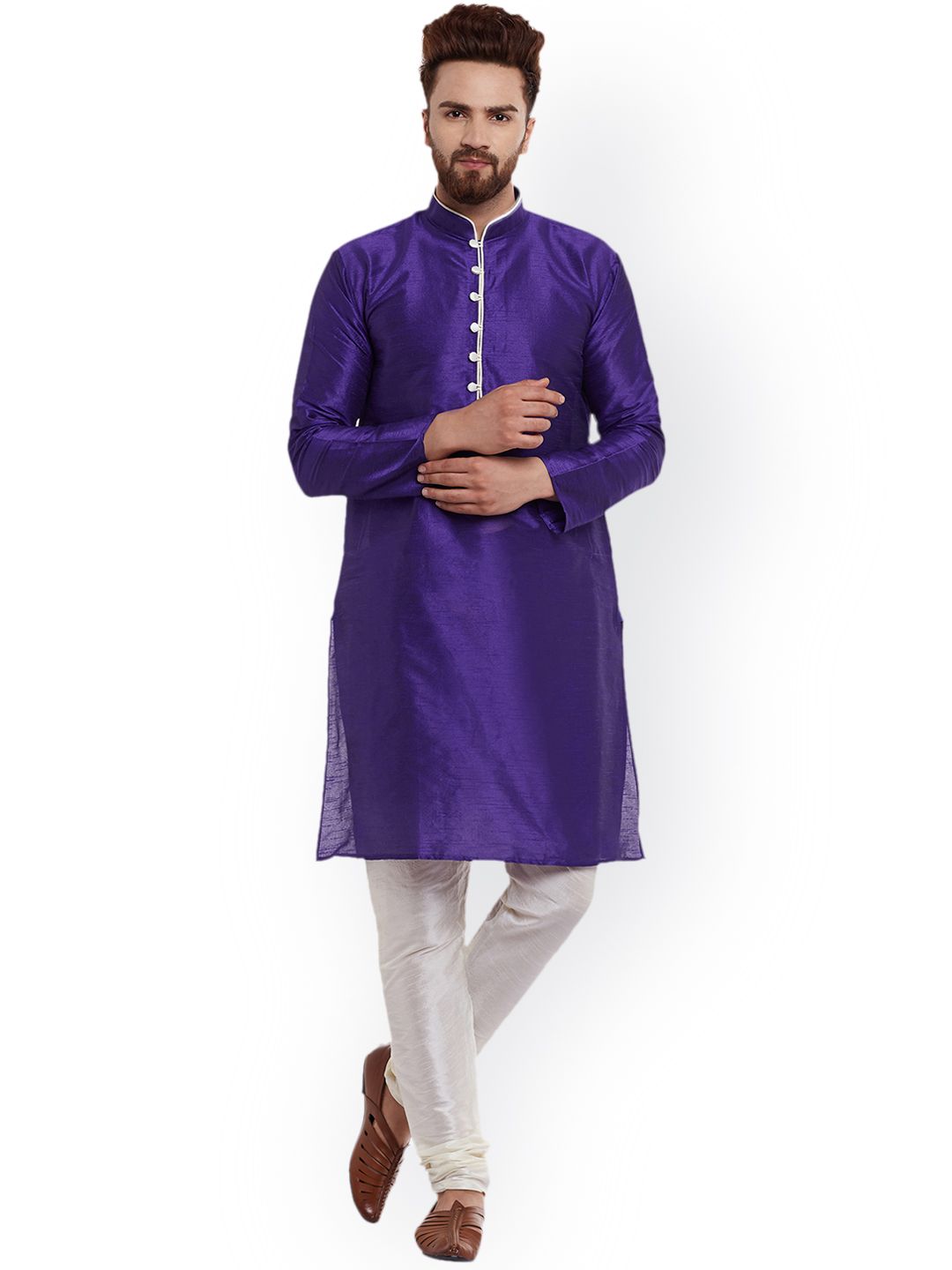 SOJANYA Lelaki Ungu Solid Kurta Lurus