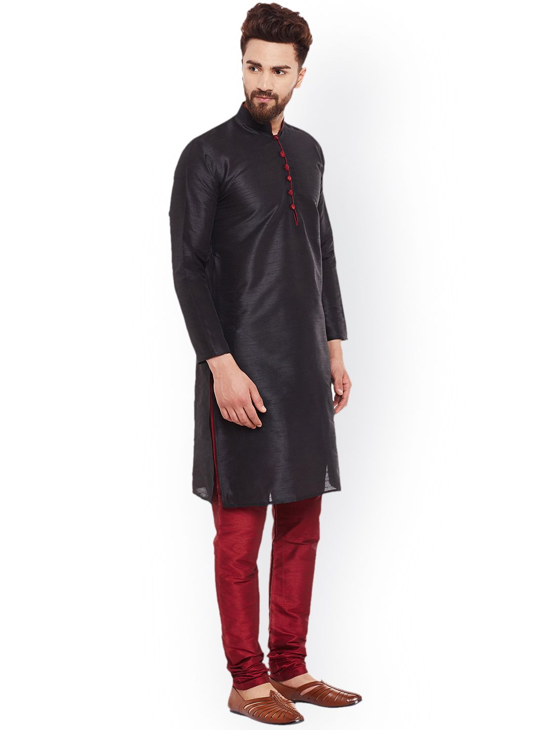 SOJANYA Men Black Solid Straight Kurta