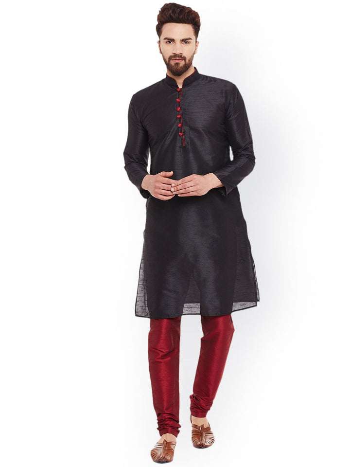 SOJANYA Men Black Solid Straight Kurta