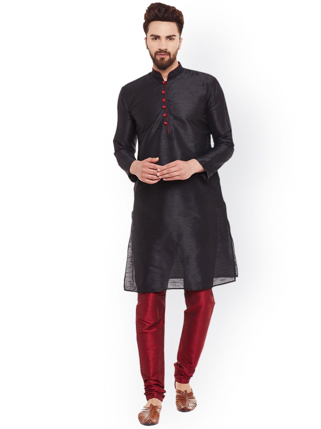 SOJANYA Men Black Solid Straight Kurta