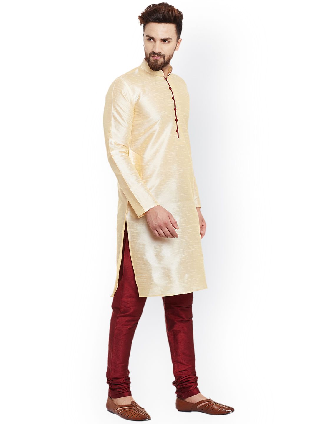 SOJANYA Kurta Lurus Pepejal Berwarna Emas Lelaki