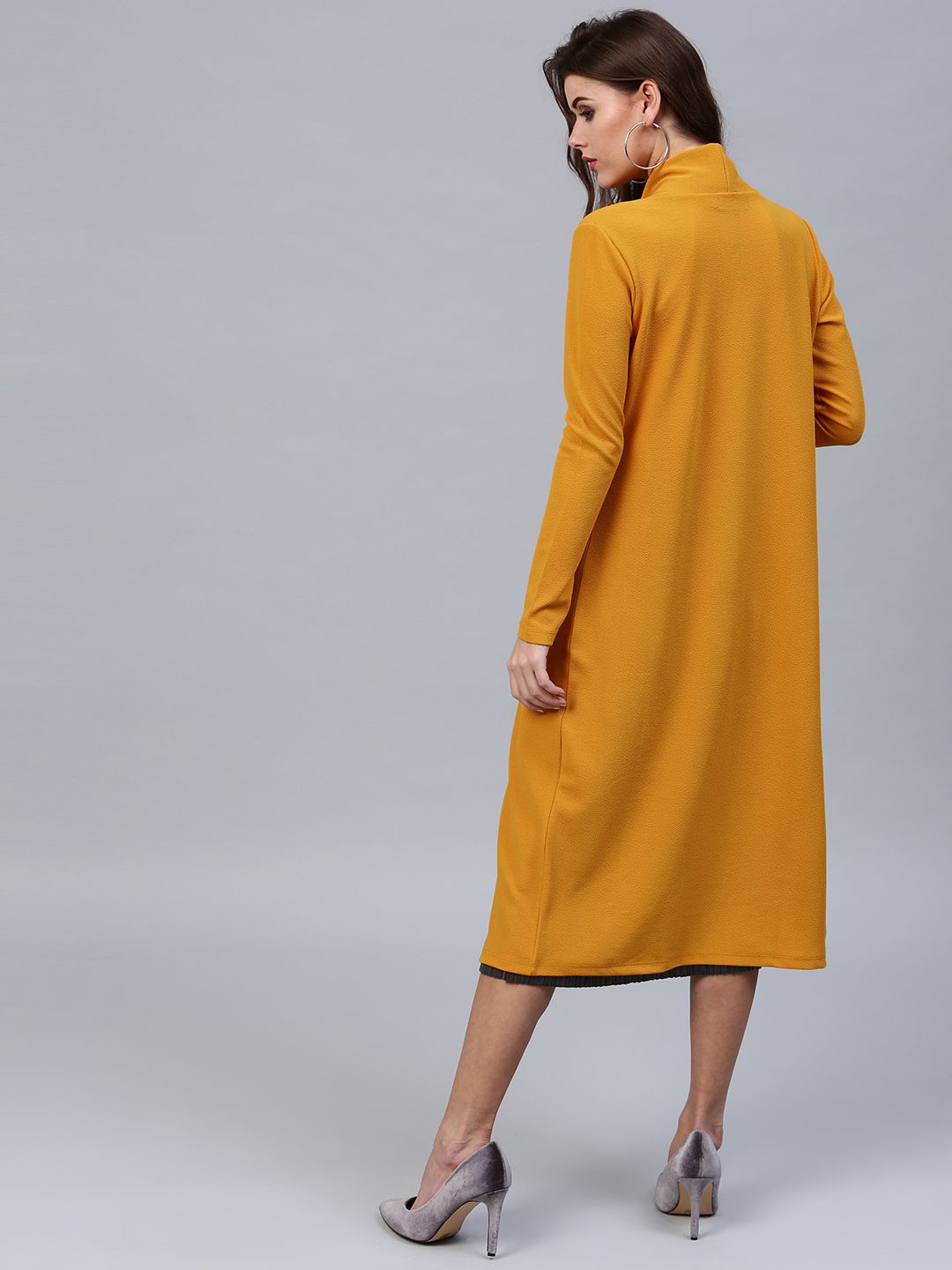 SASSAFRAS Mustard Yellow Solid Longline Open Front Shrug