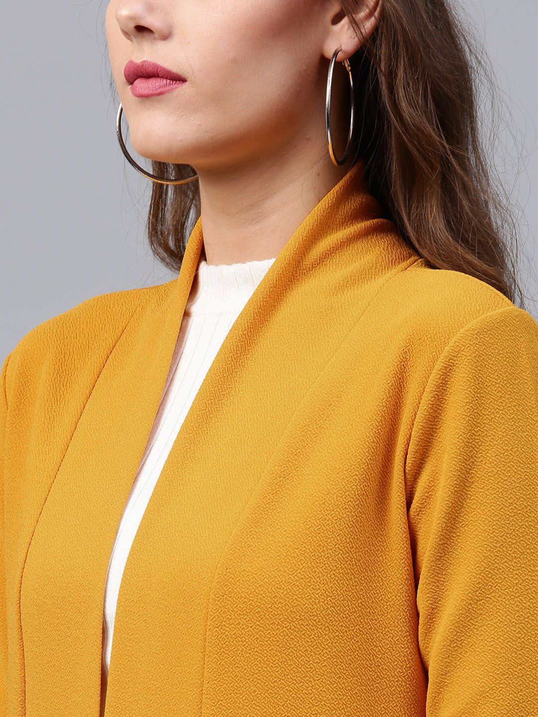 SASSAFRAS Mustard Yellow Solid Longline Open Front Shrug