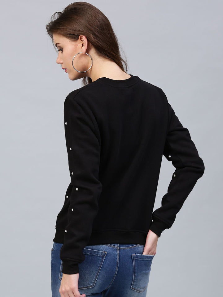SASSAFRAS Women Black Studded Sweatshirt