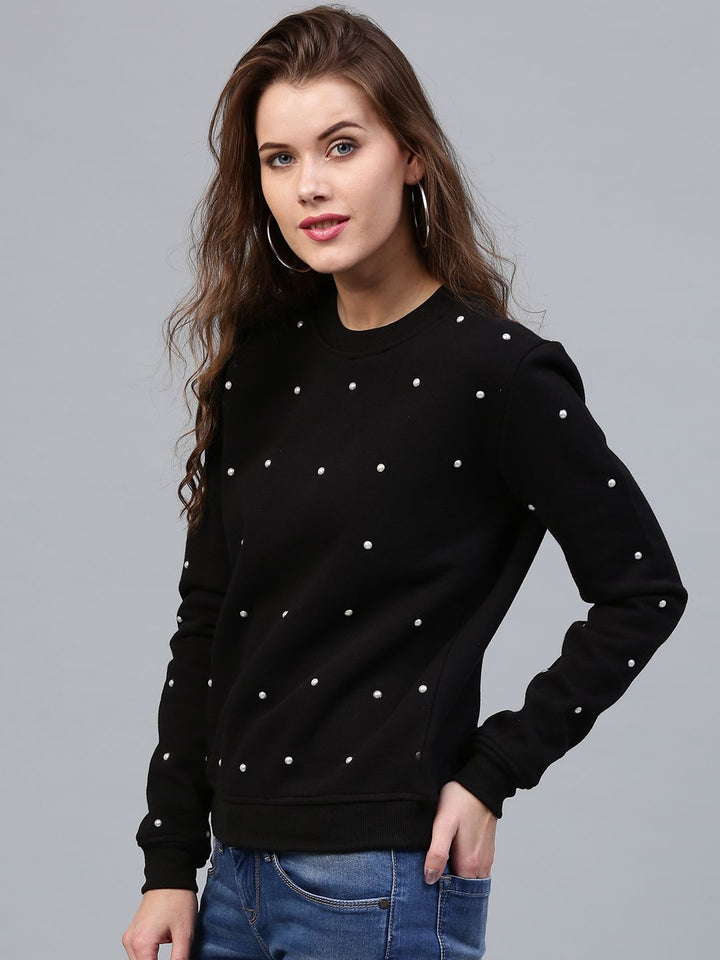 SASSAFRAS Women Black Studded Sweatshirt