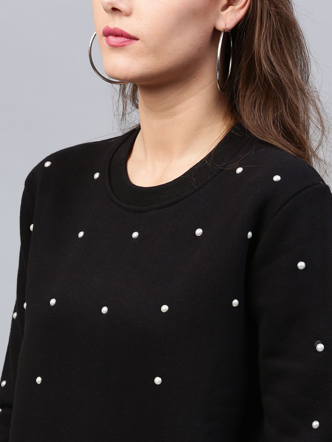 SASSAFRAS Women Black Studded Sweatshirt