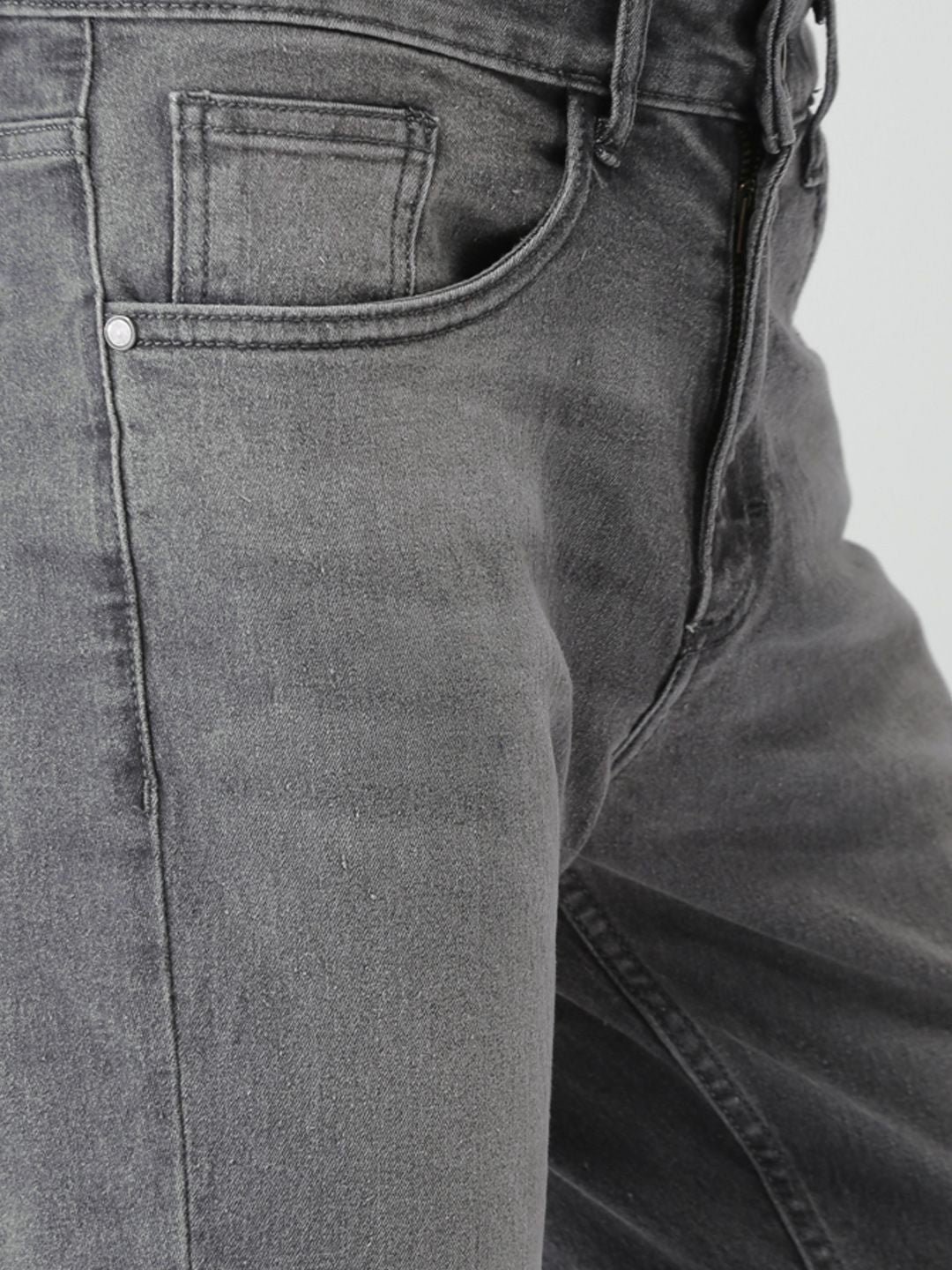 HIGHLANDER Men Charcoal Grey Slim Tapered Fit Clean Look Ankle Length Stretchable Jeans