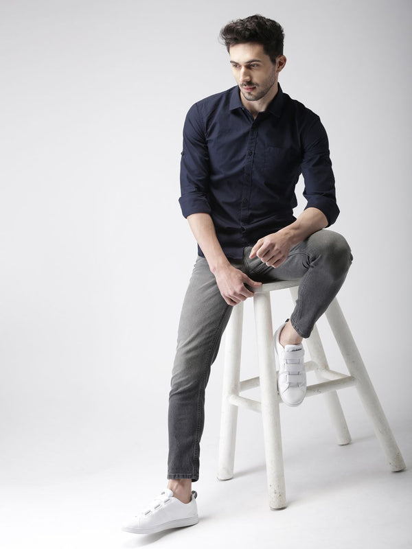 HIGHLANDER Men Charcoal Grey Slim Tapered Fit Clean Look Ankle Length Stretchable Jeans