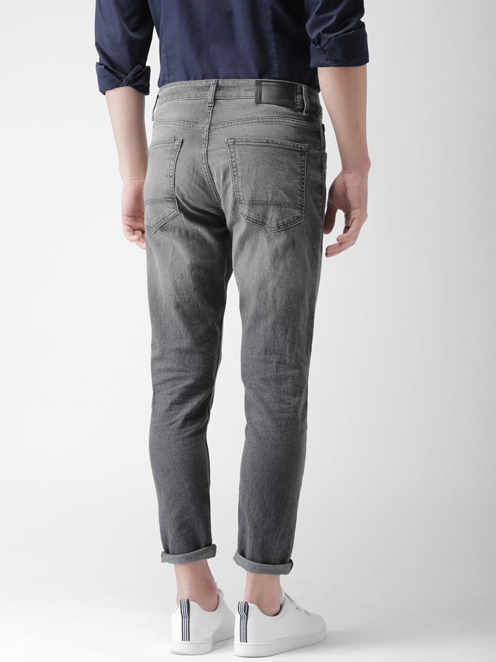 HIGHLANDER Men Charcoal Grey Slim Tapered Fit Clean Look Ankle Length Stretchable Jeans