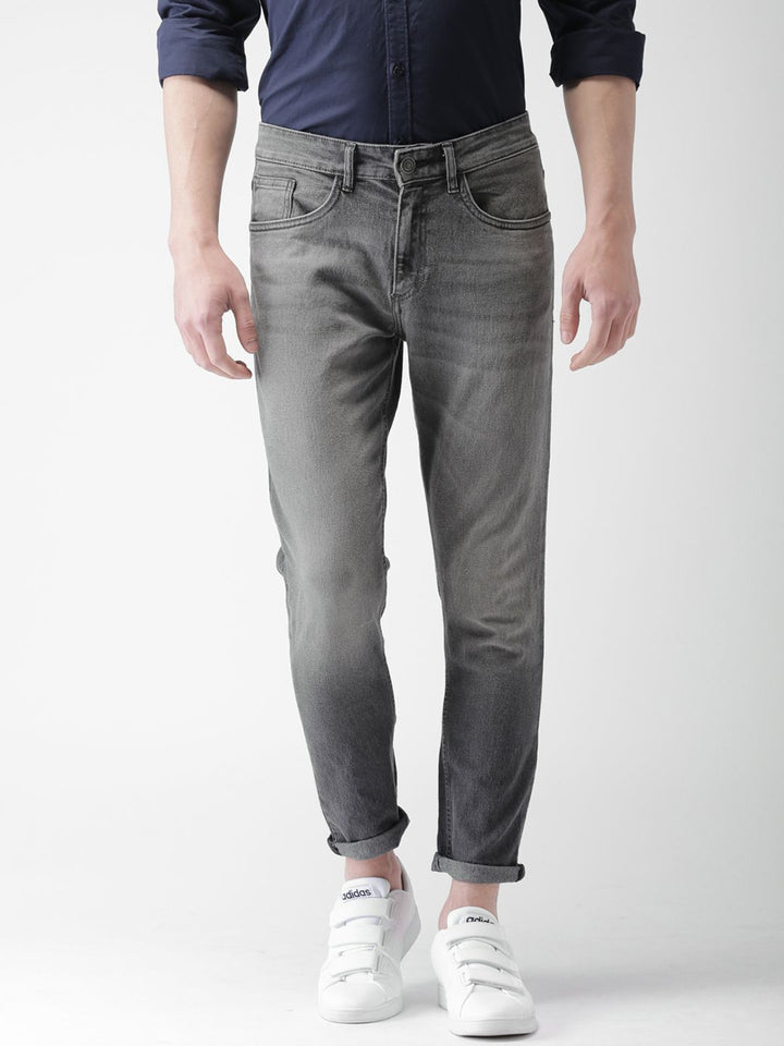 HIGHLANDER Men Charcoal Grey Slim Tapered Fit Clean Look Ankle Length Stretchable Jeans