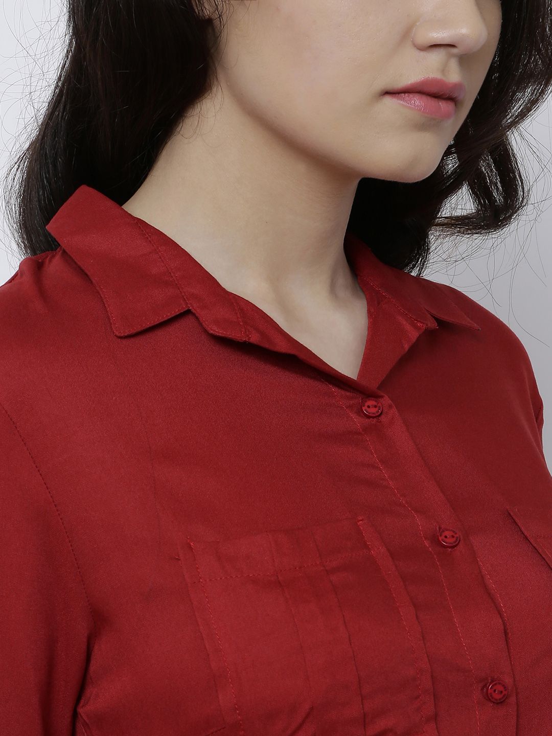 Tokyo Talkies Red Cuffed Sleeved Maxi Dress With Tie-Ups