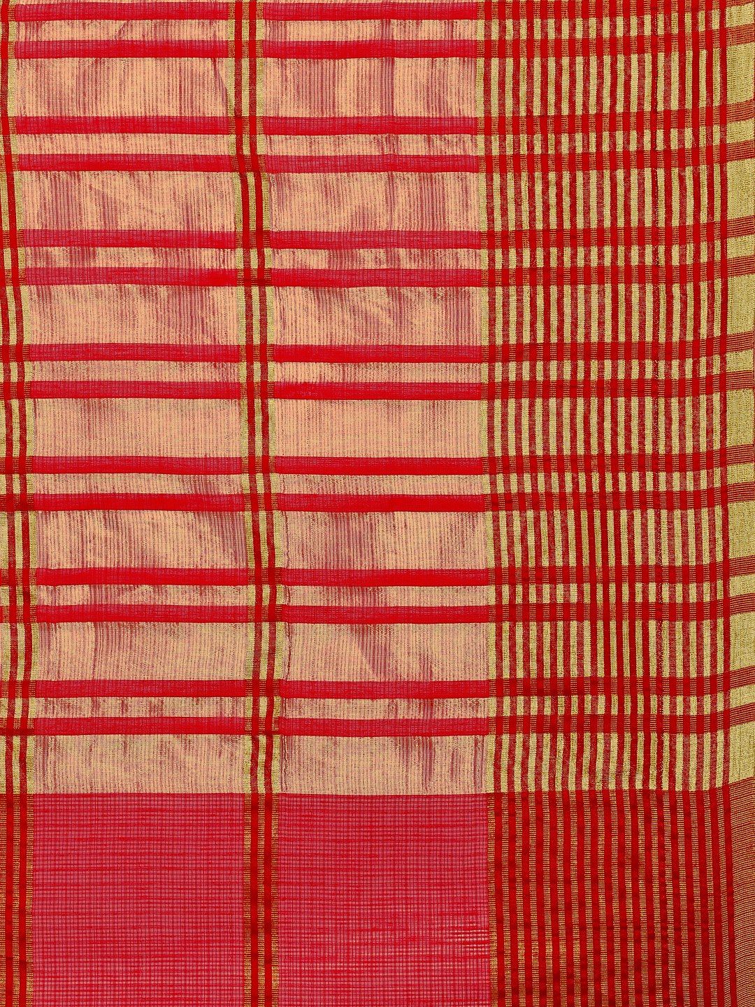 Saree mall Red Art Silk Checked Bhagalpuri Saree