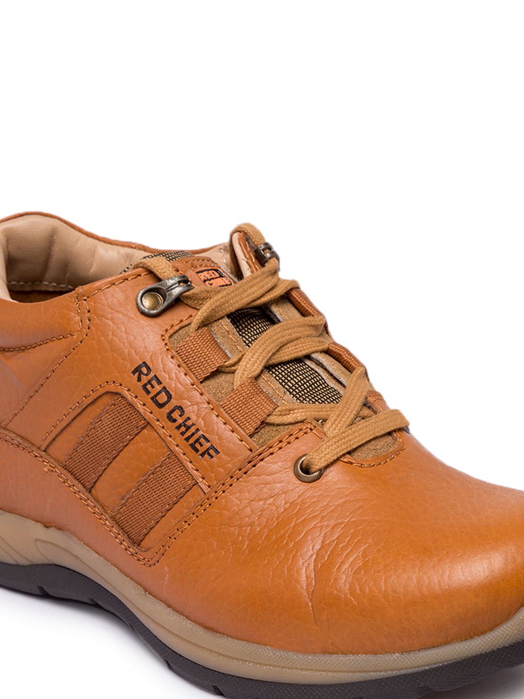 Red Chief Men Tan Brown Solid Leather Mid-Top Sneakers