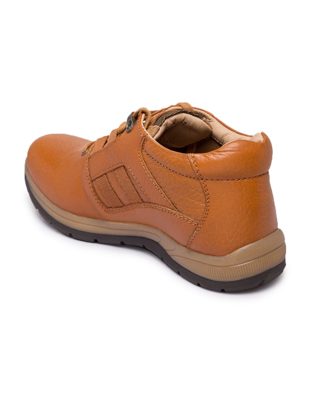 Red Chief Men Tan Brown Solid Leather Mid-Top Sneakers