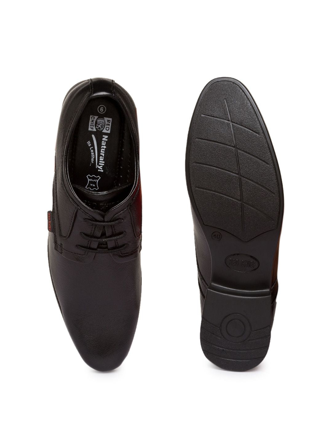 Red Chief Men Black Leather Derbys