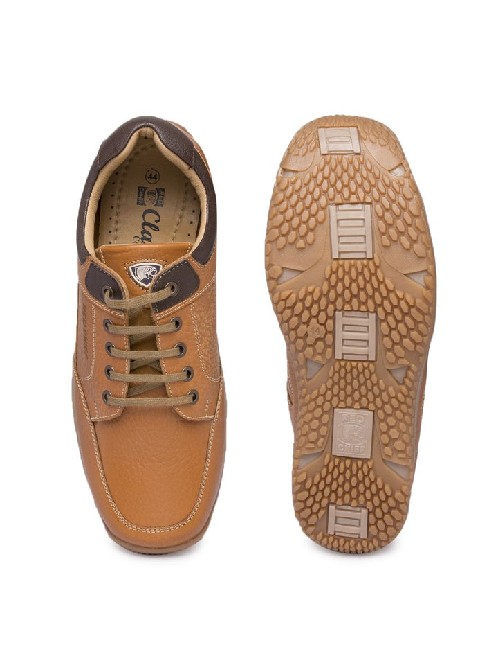 Red Chief Men Tan Solid Leather Derbys