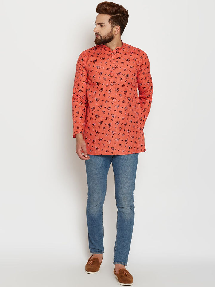SOJANYA Men Orange Printed Straight Kurta