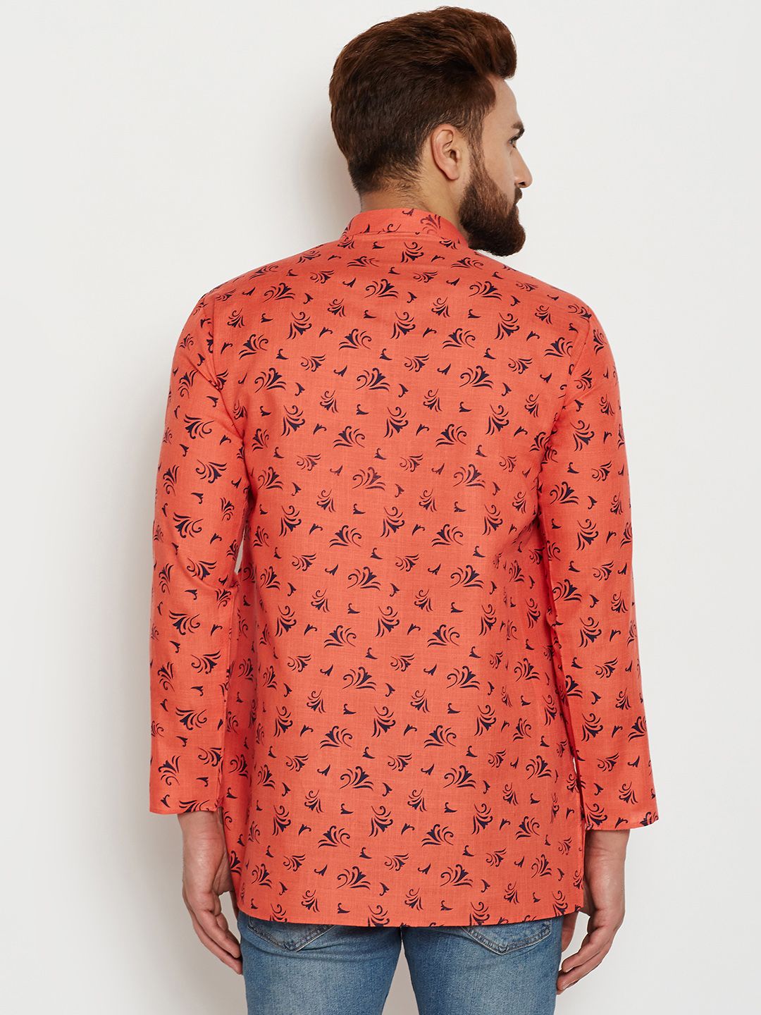 SOJANYA Men Orange Printed Straight Kurta